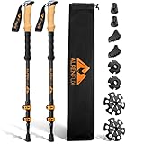 ALPENFUX® Premium Wanderstöcke Teleskop, Trekkingstöcke, Nordic Walking Stöcke, leicht und verstellbar mit Korkgriff für Damen und Herren, schwarz, orange