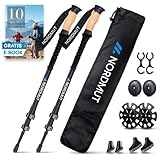 NORDMUT® Wanderstöcke Teleskop Alu | Nordic Walking Stöcke Damen und Herren | Ultraleichte Trekkingstöcke [mit Gummipuffer Set] verstellbar mit Echt Kork Griff